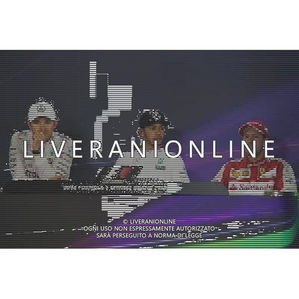 The post race FIA Press Conference (L to R): Nico Rosberg (GER) Mercedes AMG F1, second; Lewis Hamilton (GBR) Mercedes AMG F1, race winner; Sebastian Vettel (GER) Ferrari, third. 12.04.2015. Formula 1 World Championship, Rd 3, Chinese Grand Prix, Shanghai, China, Race Day. AG ALDO LIVERANI SAS ONLY ITALY