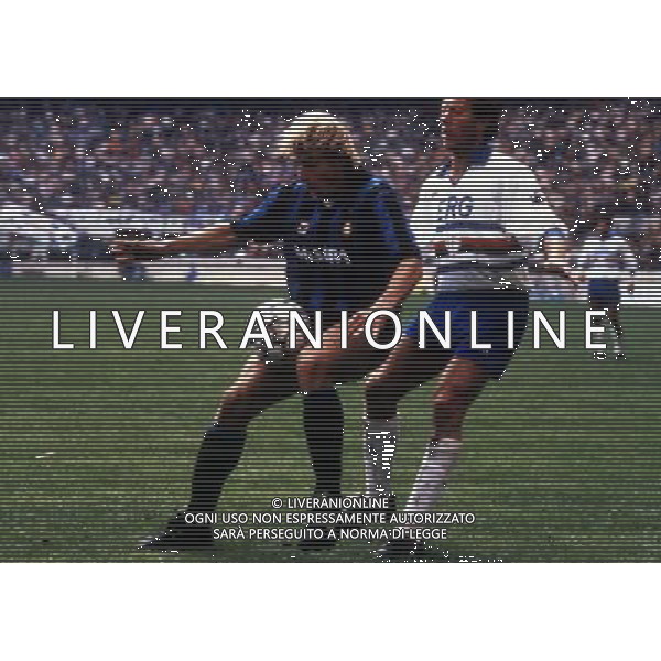 RETROSPETTIVA MANNINI MORENO CALCIATORE NELLA FOTO MANNINI MORENO CON LA MAGLIA DELLA SAMPDORIA E JURGHEN KLINSMANN AG ALDO LIVERANI SAS