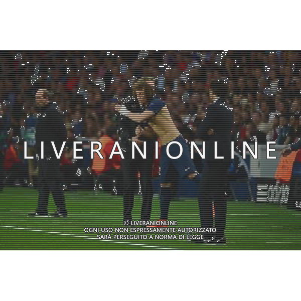 Laurent BLANC / David LUIZ - 15.04.2015 - Paris Saint Germain / Barcelone - 1/4Finale Aller Champions League Photo : Dave Winter / Icon Sport AG ALDO LIVERANI SAS ONLY ITALY