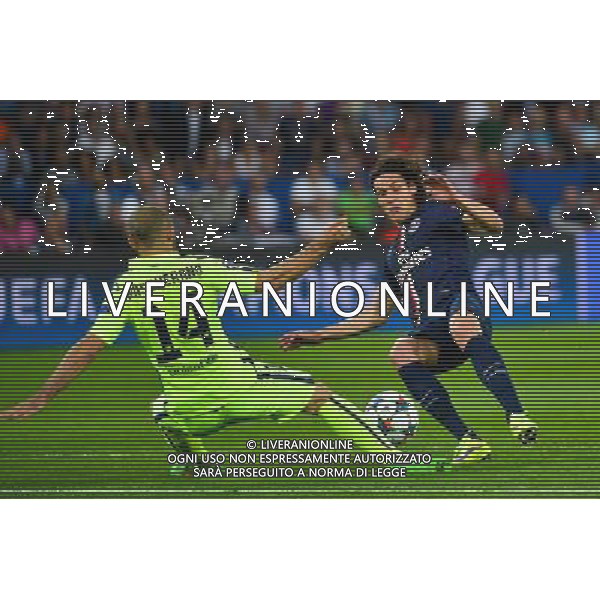 Edinson CAVANI / Javier MASCHERANO - 15.04.2015 - Paris Saint Germain / Barcelone - 1/4Finale Aller Champions League Photo : Dave Winter / Icon Sport AG ALDO LIVERANI SAS ONLY ITALY