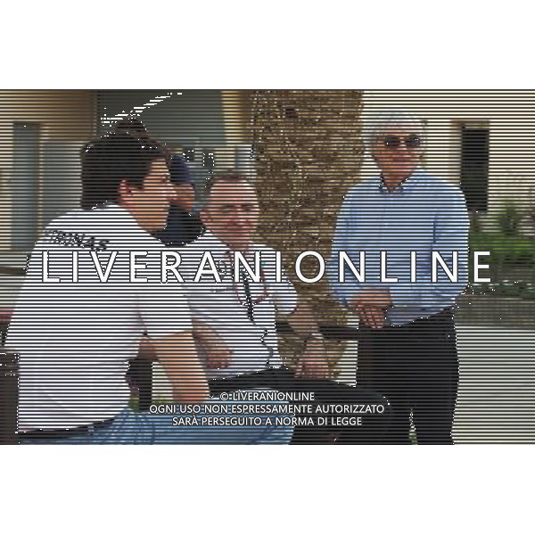 (L to R): Toto Wolff (GER) Mercedes AMG F1 Shareholder and Executive Director with Paddy Lowe (GBR) Mercedes AMG F1 Executive Director (Technical) and Bernie Ecclestone (GBR). 16.04.2015. Formula 1 World Championship, Rd 4, Bahrain Grand Prix, Sakhir, Bahrain, Preparation Day. AG ALDO LIVERANI SAS ONLY ITALY