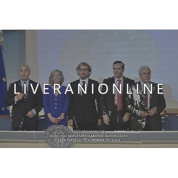 Roma - 17/04/2014 - Palazzo Chigi - 70esimo anniversario della Resistenza e della Guerra di Liberazione dal regime nazifascista - nella foto: da sx Paolo Mieli Stefania Giannini Luca Lotti Luigi Gubitosi E franco Marini / Ph. Fabrizio Corradetti - Ag. Aldo Liverani sas