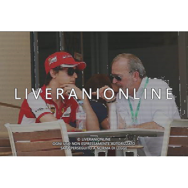 (L to R): Esteban Gutierrez (MEX) Ferrari Test and Reserve Driver with Didier Coton (BEL) Driver Manager. 17.04.2015. Formula 1 World Championship, Rd 4, Bahrain Grand Prix, Sakhir, Bahrain, Practice Day /Agenzia Aldo Liverani Sas - ITALY ONLY - EDITORIAL USE ONLY - PROVE LIBERE