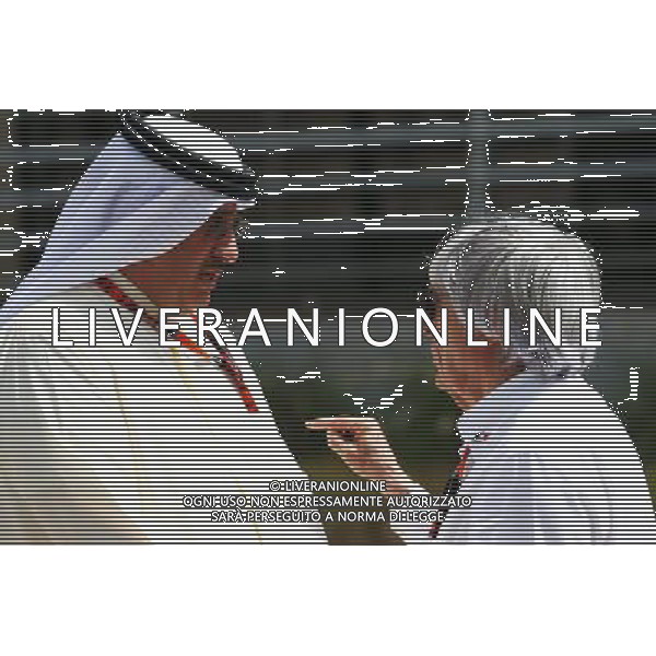(L to R): Sheikh Mohammed bin Essa Al Khalifa (BRN) CEO of the Bahrain Economic Development Board and McLaren Shareholder with Bernie Ecclestone (GBR). 17.04.2015. Formula 1 World Championship, Rd 4, Bahrain Grand Prix, Sakhir, Bahrain, Practice Day /Agenzia Aldo Liverani Sas - ITALY ONLY - EDITORIAL USE ONLY - PROVE LIBERE