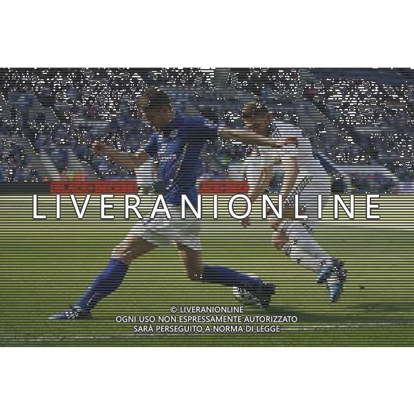Leicester City\'s Andrej Kramaric (L) and Swansea City\'s Angel Rangel in action during todays match Photographer Jack Phillips/CameraSport Football - Barclays Premiership - Leicester City v Swansea City - Saturday 18th April 2015 - King Power Stadium - Leicester © CameraSport - 43 Linden Ave. Countesthorpe. Leicester. England. LE8 5PG - Tel: +44 (0) 116 277 4147 - admin@camerasport.com - www.camerasport.com AG ALDO LIVERANI SAS ONLY ITALY