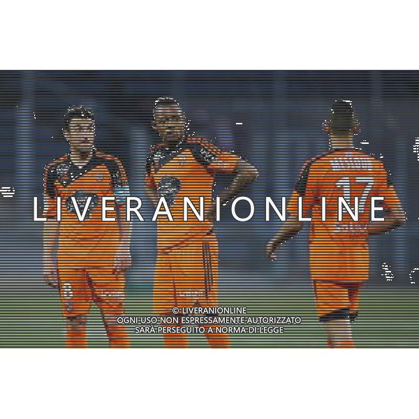 Yann JOUFFRE / Jordan AYEW / Walid MESLOUB - 18.04.2015 - Lorient / Toulouse - 33eme journee de Ligue 1 Photo : Vincent Michel / Icon Sport /Agenzia Aldo Liverani sas - ITALY ONLY - EDITORIAL USE ONLY