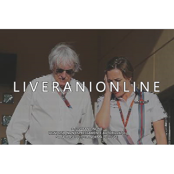 (L to R): Bernie Ecclestone (GBR) with Claire Williams (GBR) Williams Deputy Team Principal. 19.04.2015. Formula 1 World Championship, Rd 4, Bahrain Grand Prix, Sakhir, Bahrain, Race Day. AG ALDO LIVERANI SAS ONLY ITALY