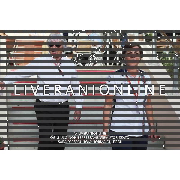 (L to R): Bernie Ecclestone (GBR) with Claire Williams (GBR) Williams Deputy Team Principal. 19.04.2015. Formula 1 World Championship, Rd 4, Bahrain Grand Prix, Sakhir, Bahrain, Race Day. AG ALDO LIVERANI SAS ONLY ITALY