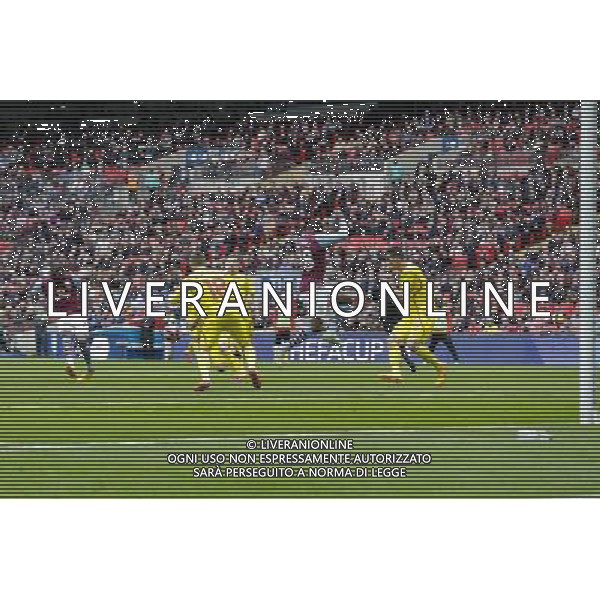 Aston Villa\'s Christian Benteke scores his sides equalising goal to make the score 1-1 Photographer Craig Mercer/CameraSport Football - The FA Cup Semi-Final - Aston Villa v Liverpool - Sunday 19th April 2015 - Wembley - London © CameraSport - 43 Linden Ave. Countesthorpe. Leicester. England. LE8 5PG - Tel: +44 (0) 116 277 4147 - admin@camerasport.com - www.camerasport.com AG ALDO LIVERANI SAS ONLY ITALY