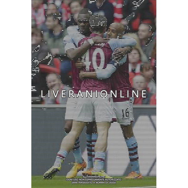 Aston Villa\'s Christian Benteke (left) celebrates with teammates after scoring his sides equalising goal to make the score 1-1 Photographer Craig Mercer/CameraSport Football - The FA Cup Semi-Final - Aston Villa v Liverpool - Sunday 19th April 2015 - Wembley - London © CameraSport - 43 Linden Ave. Countesthorpe. Leicester. England. LE8 5PG - Tel: +44 (0) 116 277 4147 - admin@camerasport.com - www.camerasport.com AG ALDO LIVERANI SAS ONLY ITALY