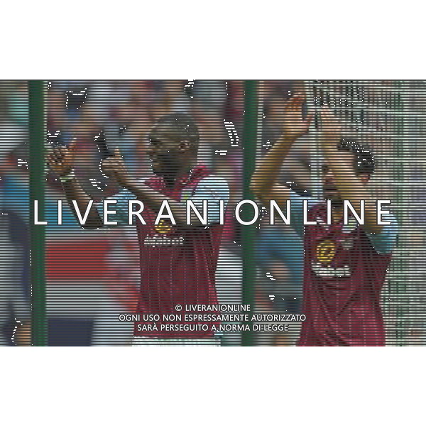 Aston Villa\'s Christian Benteke celebrates after the final whistle on getting to the FA cup final Photographer Ian Cook/CameraSport Football - The FA Cup Semi-Final - Aston Villa v Liverpool - Sunday 19th April 2015 - Wembley - London © CameraSport - 43 Linden Ave. Countesthorpe. Leicester. England. LE8 5PG - Tel: +44 (0) 116 277 4147 - admin@camerasport.com - www.camerasport.com /Agenzia Aldo Liverani Sas - ITALY ONLY - EDITORIAL USE ONLY