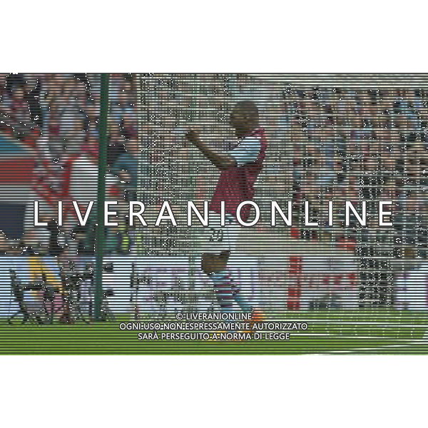 Aston Villa\'s Christian Benteke celebrates after the final whistle on getting to the FA cup final Photographer Ian Cook/CameraSport Football - The FA Cup Semi-Final - Aston Villa v Liverpool - Sunday 19th April 2015 - Wembley - London © CameraSport - 43 Linden Ave. Countesthorpe. Leicester. England. LE8 5PG - Tel: +44 (0) 116 277 4147 - admin@camerasport.com - www.camerasport.com /Agenzia Aldo Liverani Sas - ITALY ONLY - EDITORIAL USE ONLY