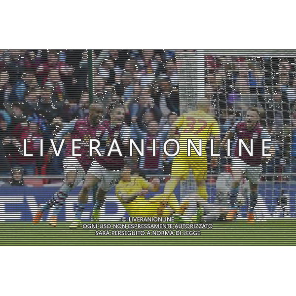 Aston Villa\'s Fabian Delph (far left) celebrates scoring his sides second goal Photographer Craig Mercer/CameraSport Football - The FA Cup Semi-Final - Aston Villa v Liverpool - Sunday 19th April 2015 - Wembley - London © CameraSport - 43 Linden Ave. Countesthorpe. Leicester. England. LE8 5PG - Tel: +44 (0) 116 277 4147 - admin@camerasport.com - www.camerasport.com /Agenzia Aldo Liverani Sas - ITALY ONLY - EDITORIAL USE ONLY