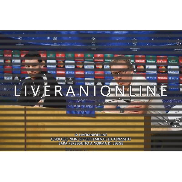 Javier PASTORE / Laurent BLANC - 20.04.2015 - Conference de Presse du Paris Saint Germain - Champions League Photo : Dave Winter / Icon Sport AG ALDO LIVERANI SAS ONLY ITALY