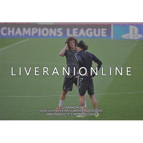 David LUIZ / Edinson CAVANI - 20.04.2015 - Entrainement du Paris Saint Germain - Champions League Photo : Dave Winter / Icon Sport AG ALDO LIVERANI SAS ONLY ITALY