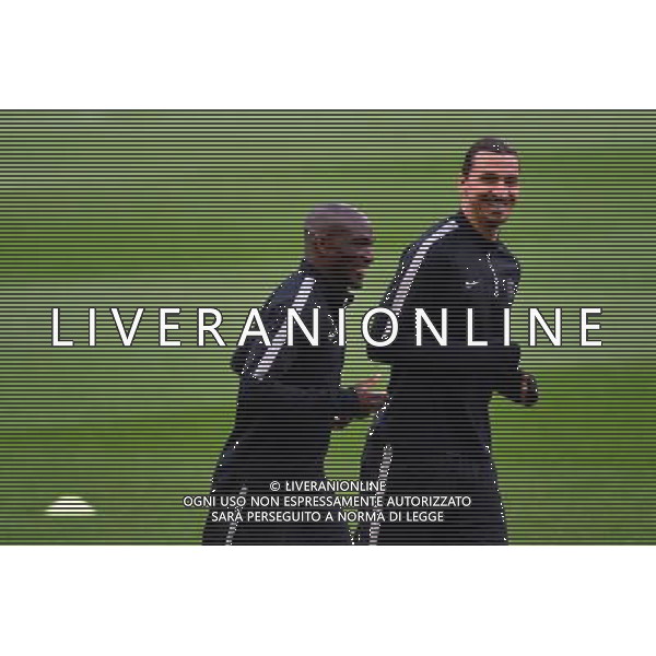 Zlatan IBRAHIMOVIC / Zoumana CAMARA - 20.04.2015 - Entrainement du Paris Saint Germain - Champions League Photo : Dave Winter / Icon Sport /Agenzia Aldo Liverani sas - ITALY ONLY - EDITORIAL USE ONLY