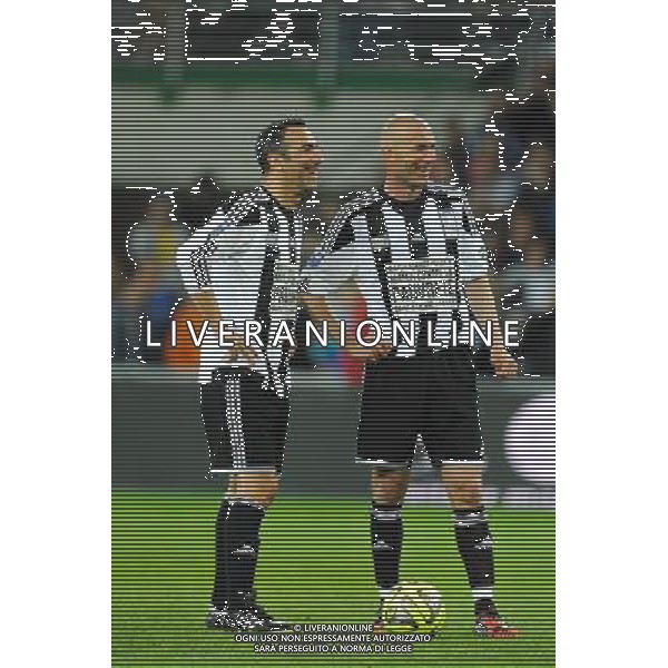 Zinedine ZIDANE / Youri DJORKAEFF - 20.04.2015 - Match contre la Pauvrete - Saint Etienne Photo : Jean Paul Thomas / Icon Sport *** Local Caption *** AG ALDO LIVERANI SAS ONLY ITALY *** Local Caption *** AG ALDO LIVERANI SAS ONLY ITALY