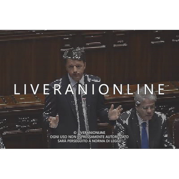 Comunicazione del Premier Matteo Renzi alla Camera e al Senato in vista del Consiglio Europeo Straordinario, Roma 22 aprile 2015 nella foto Matteo Renzi e Paolo Gentiloni ©Corradetti/Agenzia Aldo Liverani sas