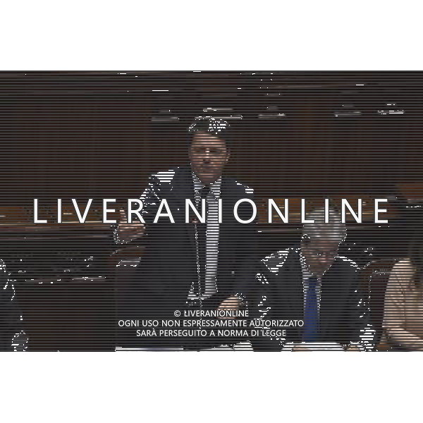 Comunicazione del Premier Matteo Renzi alla Camera e al Senato in vista del Consiglio Europeo Straordinario, Roma 22 aprile 2015 nella foto Matteo Renzi e Paolo Gentiloni ©Corradetti/Agenzia Aldo Liverani sas