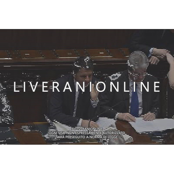 Comunicazione del Premier Matteo Renzi alla Camera e al Senato in vista del Consiglio Europeo Straordinario, Roma 22 aprile 2015 nella foto Matteo Renzi con Paolo Gentiloni ©Corradetti/Agenzia Aldo Liverani sas