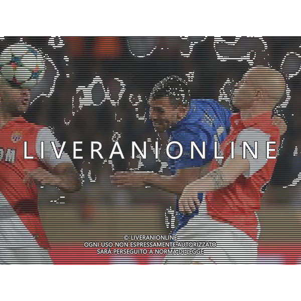 UEFA Champions League 2014/2015 Quarti di Finale Ritorno Monaco (Principato di Monaco) - 22.04.2015 Monaco-Juventus Nella Foto: Carlos tevez prova l\'occasione di testa /Ph.Vitez-Ag. Aldo Liverani