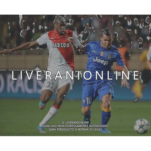 UEFA Champions League 2014/2015 Quarti di Finale Ritorno Monaco (Principato di Monaco) - 22.04.2015 Monaco-Juventus Nella Foto:Tevez Carlos-Kondogbia Geoffrey /Ph.Vitez-Ag. Aldo Liverani