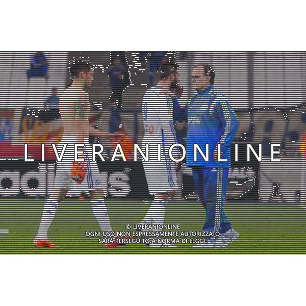 Deception Lucas OCAMPOS / Andre Pierre GIGNAC / Marcelo BIELSA - 24.04.2015 - Marseille / Lorient - 34eme journee de Ligue 1 Photo : Gaston Petrelli / Icon Sport /Agenzia Aldo Liverani Sas - ITALY ONLY - EDITORIAL USE ONLY