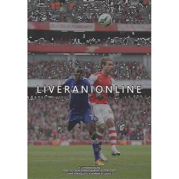 Arsenal\'s Nacho Monreal battles with Chelsea\'s Ramires Photographer Ashley Western/CameraSport Football - Barclays Premiership - Arsenal v Chelsea - Sunday 26th April 2015 - Emirates Stadium - London © CameraSport - 43 Linden Ave. Countesthorpe. Leicester. England. LE8 5PG - Tel: +44 (0) 116 277 4147 - admin@camerasport.com - www.camerasport.com /Agenzia Aldo Liverani Sas - ITALY ONLY - EDITORIAL USE ONLY