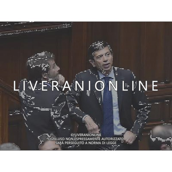 Esame e Votazione alla Camera delle questioni pregiudiziali riferite al disegno di legge elettorale -Roma 28 aprile 2015 nella foto Dario Franceschini e Maurizio Lupi ©Corradetti/Agenzia Aldo Liverani Sas