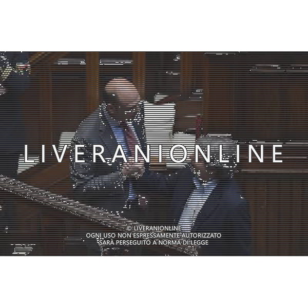 Esame e Votazione alla Camera delle questioni pregiudiziali riferite al disegno di legge elettorale - Roma 28 aprile 2015 nella foto Angelino Alfano con Renato Brunetta ©Corradetti/Agenzia Aldo Liverani Sas