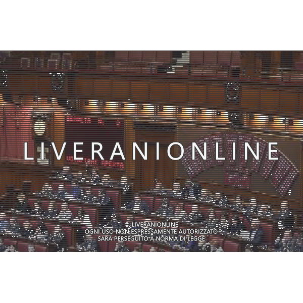 Esame e Votazione alla Camera delle questioni pregiudiziali riferite al disegno di legge elettorale - Roma 28 aprile 2015 nella foto Tabellone con il risultato della votazione segreta ©Corradetti/Agenzia Aldo Liverani Sas