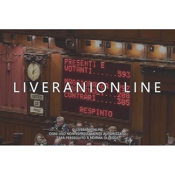 Esame e Votazione alla Camera delle questioni pregiudiziali riferite al disegno di legge elettorale - Roma 28 aprile 2015 nella foto Tabellone con il risultato della votazione segreta ©Corradetti/Agenzia Aldo Liverani Sas