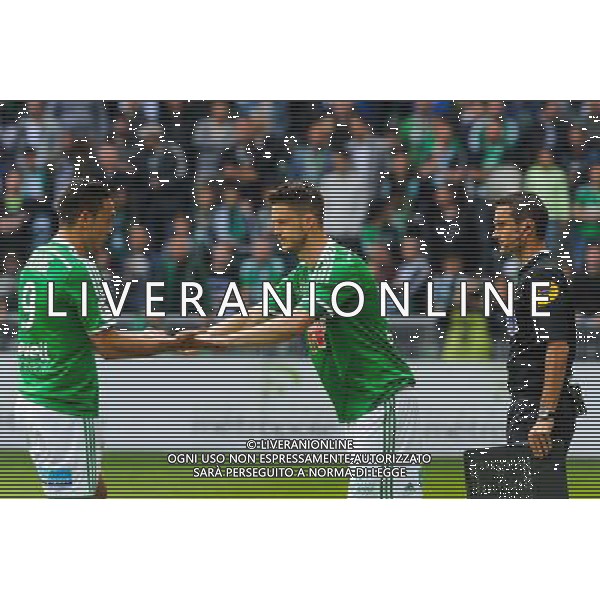 Mevlut ERDING / Ricky VAN WOLFSWINKEL - 26.04.2015 - Saint Etienne / Montpellier - 34eme journee de Ligue 1 Photo : Jean Paul Thomas / Icon Sport /Agenzia Aldo Liverani sas - ITALY ONLY - EDITORIAL USE ONLY