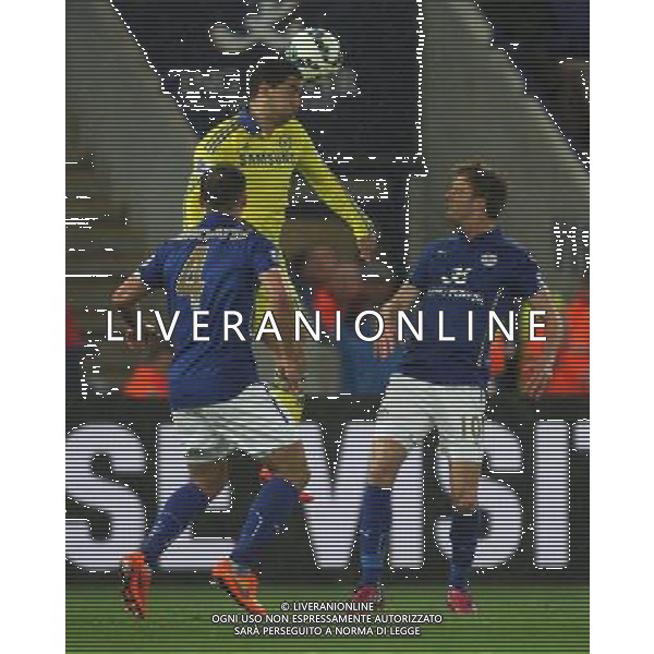 Chelsea\'s Eden Hazard (Top) in action during todays match Photographer Jack Phillips/CameraSport Football - Barclays Premiership - Leicester City v Chelsea - Wednesday 29th April 2015 - King Power Stadium - Leicester © CameraSport - 43 Linden Ave. Countesthorpe. Leicester. England. LE8 5PG - Tel: +44 (0) 116 277 4147 - admin@camerasport.com - www.camerasport.com /Agenzia Aldo Liverani sas - ITALY ONLY - EDITORIAL USE ONLY