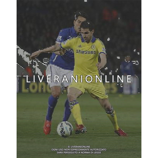 Leicester City\'s Leonardo Ulloa (L) and Chelsea\'s Cesc Fabregas in action during todays match Photographer Jack Phillips/CameraSport Football - Barclays Premiership - Leicester City v Chelsea - Wednesday 29th April 2015 - King Power Stadium - Leicester © CameraSport - 43 Linden Ave. Countesthorpe. Leicester. England. LE8 5PG - Tel: +44 (0) 116 277 4147 - admin@camerasport.com - www.camerasport.com /Agenzia Aldo Liverani sas - ITALY ONLY - EDITORIAL USE ONLY