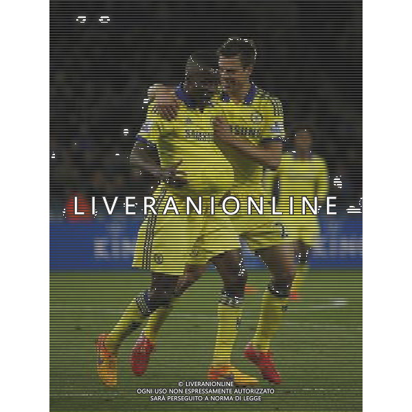 Chelsea\'s Ramires (L) celebrates scoring his sides third goal Photographer Jack Phillips/CameraSport Football - Barclays Premiership - Leicester City v Chelsea - Wednesday 29th April 2015 - King Power Stadium - Leicester © CameraSport - 43 Linden Ave. Countesthorpe. Leicester. England. LE8 5PG - Tel: +44 (0) 116 277 4147 - admin@camerasport.com - www.camerasport.com /Agenzia Aldo Liverani sas - ITALY ONLY - EDITORIAL USE ONLY