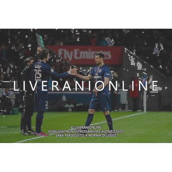 Adrien RABIOT / Thiago MOTTA - 28.04.2015 - Paris Saint Germain / Metz - Match en retard - 32eme journee Ligue 1 Photo : Nolwenn Le Gouic / Icon Sport AG ALDO LIVERANI SAS ONLY ITALY