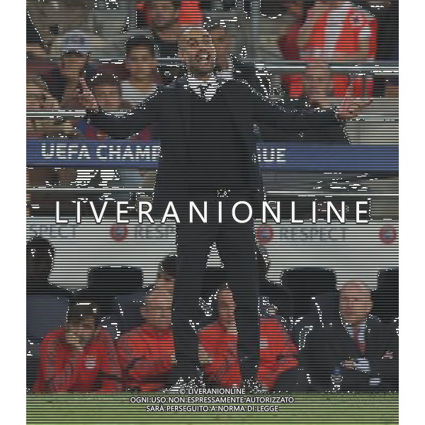 firo Fu§ball, Fussball, 06.05.2015 Uefa Champions League, CL Saison 2014/2015 CHL Halbfinale, Hinspiel FCB FC Barcelona - FCB FC Bayern MŸnchen Muenchen FCB Trainer Coach Pep Guardiola, Gestik, Geste, EnttŠuschung enttŠuscht Enttaeuschung enttaeuscht unzufrieden /AGENZIA ALDO LIVERANI SAS - ITALY ONLY - EDITORIAL USE ONLY - Barcellona Vs Bayern Monaco semifinale andata champions League 06 maggio 2015