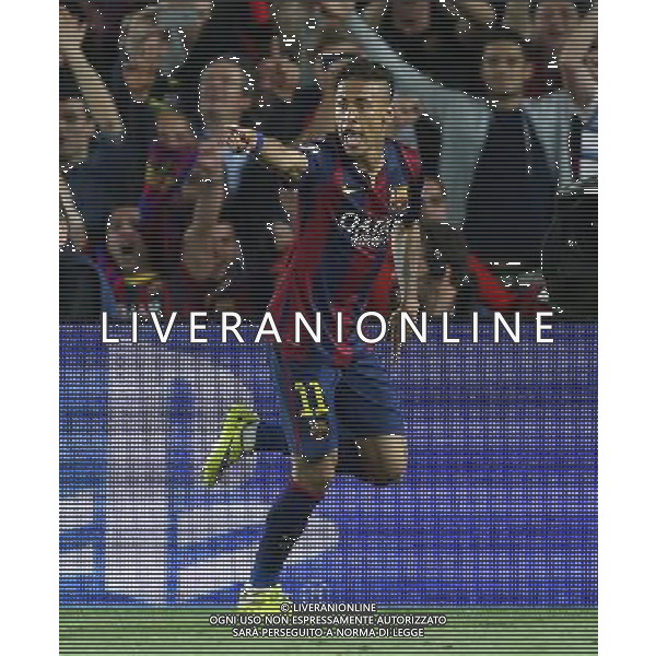 firo Fu§ball, Fussball, 06.05.2015 Uefa Champions League, CL Saison 2014/2015 CHL Halbfinale, Hinspiel FCB FC Barcelona - FCB FC Bayern MŸnchen Muenchen Barca Neymar, Gestik, Geste, Jubel Freude Spa§ lacht Lachen Emotion Torjubel Gestik Geste nach dem 3:0 /AGENZIA ALDO LIVERANI SAS - ITALY ONLY - EDITORIAL USE ONLY - Barcellona Vs Bayern Monaco semifinale andata champions League 06 maggio 2015
