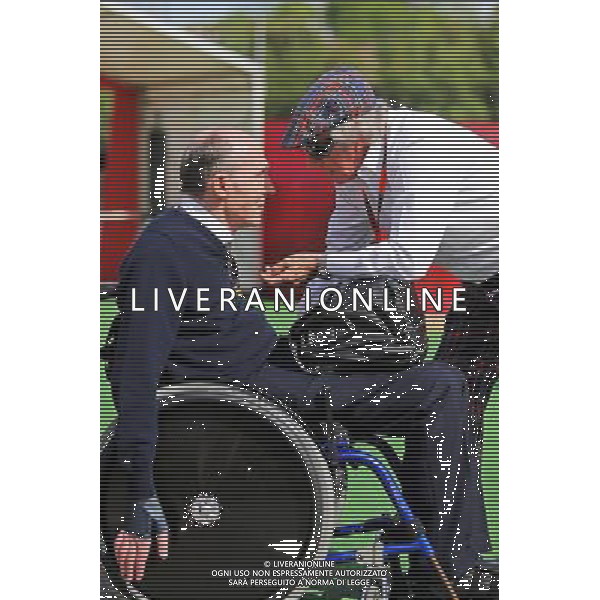 (L to R): Frank Williams (GBR) Williams Team Owner with Jackie Stewart (GBR). 10.05.2015. Formula 1 World Championship, Rd 5, Spanish Grand Prix, Barcelona, Spain, Race Day. AG ALDO LIVERANI SAS ONLY ITALY