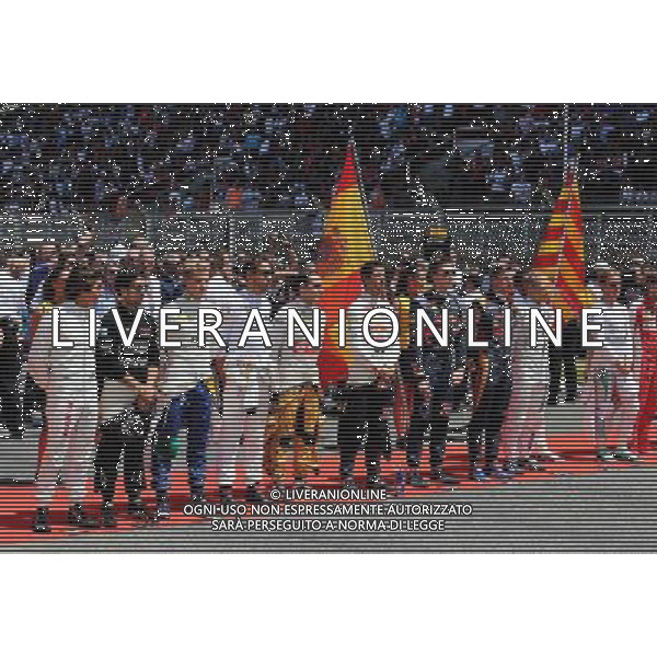 The drivers on the grid observe the national anthem. 10.05.2015. Formula 1 World Championship, Rd 5, Spanish Grand Prix, Barcelona, Spain, Race Day. AG ALDO LIVERANI SAS ONLY ITALY