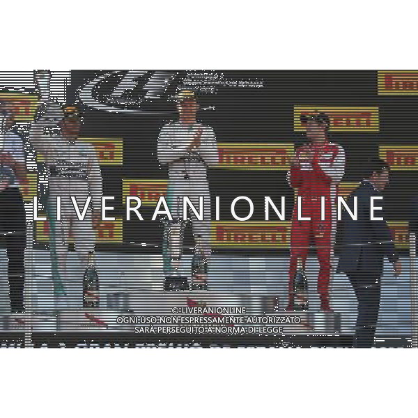 Lewis Hamilton (GBR), Mercedes AMG F1 Team, Nico Rosberg (GER), Mercedes AMG F1 Team and Sebastian Vettel (GER), Scuderia Ferrari 10.05.2015. Formula 1 World Championship, Rd 5, Spanish Grand Prix, Barcelona, Spain, Race Day. AG ALDO LIVERANI SAS ONLY ITALY