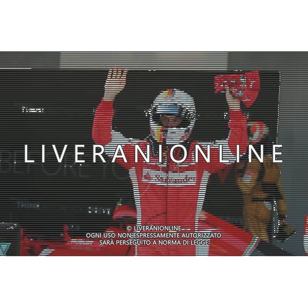 Sebastian Vettel (GER) Ferrari celebrates his third position in parc ferme. 10.05.2015. Formula 1 World Championship, Rd 5, Spanish Grand Prix, Barcelona, Spain, Race Day. AG ALDO LIVERANI SAS ONLY ITALY
