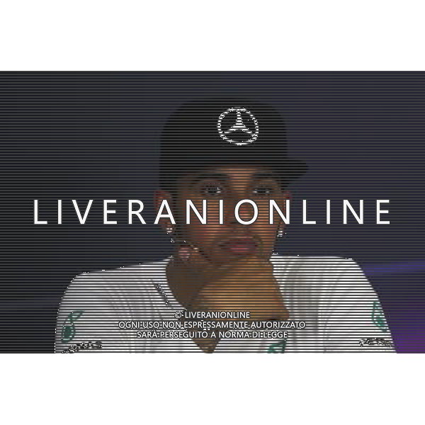 Lewis Hamilton (GBR) Mercedes AMG F1 in the FIA Press Conference. 10.05.2015. Formula 1 World Championship, Rd 5, Spanish Grand Prix, Barcelona, Spain, Race Day. AG ALDO LIVERANI SAS ONLY ITALY