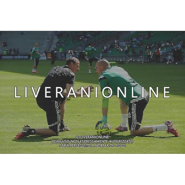 Fabrice GRANGE / Stephane RUFFIER - 10.05.2015 - Saint Etienne / Nice - 36eme journee de Ligue 1 Photo : Jean Paul Thomas / Icon Sport AG ALDO LIVERANI SAS ONLY ITALY