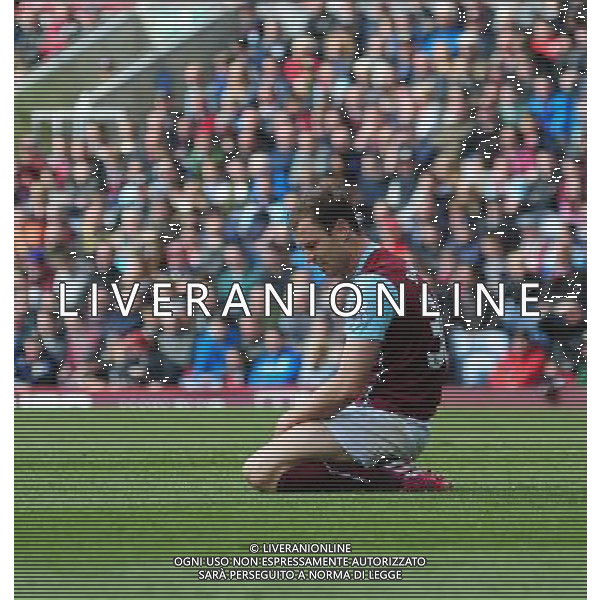Burnley\'s Ashley Barnes unsuccessfully appeals for a penalty Photographer Chris Vaughan/CameraSport Football - Barclays Premiership - Burnley v Stoke City - Saturday 16th May 2015 - Turf Moor - Burnley Â¬Â© CameraSport - 43 Linden Ave. Countesthorpe. Leicester. England. LE8 5PG - Tel: +44 (0) 116 277 4147 - admin@camerasport.com - www.camerasport.com AG ALDO LIVERANI SAS ONLY ITALY
