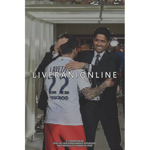 Joie PSG Champion - Ezequiel LAVEZZI / Nasser AL KHELAIFI - 16.05.2015 - Montpellier / Paris Saint Germain - 37eme journÌ©e de Ligue 1 Photo : Alexandre Dimou / Icon Sport AG ALDO LIVERANI SAS ONLY ITALY