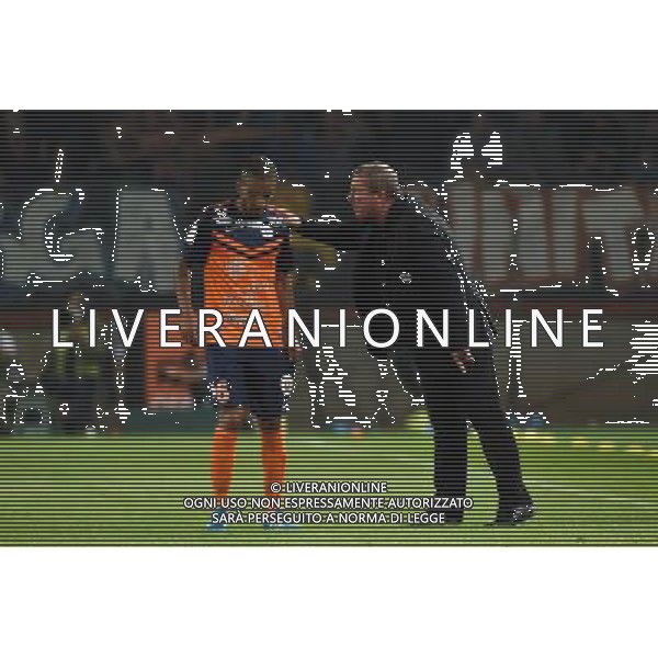 Rolland Courbis / Joris Marveaux - 16.05.2015 - Montpellier / Paris Saint Germain - 37eme journee de Ligue 1 Photo : Alexandre Dimou / Icon Sport AG ALDO LIVERANI SAS ONLY ITALY