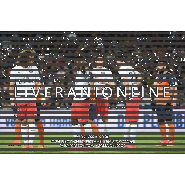 Serge Aurier / David Luiz - 16.05.2015 - Montpellier / Paris Saint Germain - 37eme journee de Ligue 1 Photo : Alexandre Dimou / Icon Sport AG ALDO LIVERANI SAS ONLY ITALY