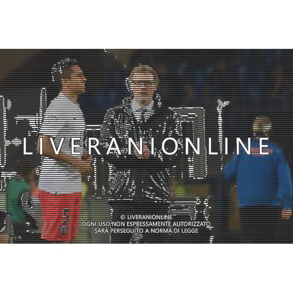 Marquinhos / Laurent Blanc - 16.05.2015 - Montpellier / Paris Saint Germain - 37eme journee de Ligue 1 Photo : Alexandre Dimou / Icon Sport AG ALDO LIVERANI SAS ONLY ITALY